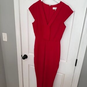 Red Women's Size XS Jumpsuit with Removable Weave-through Belt with Pockets
